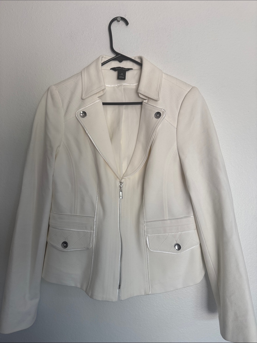 White House Black Market Cream Zip-Front Leather Jacket